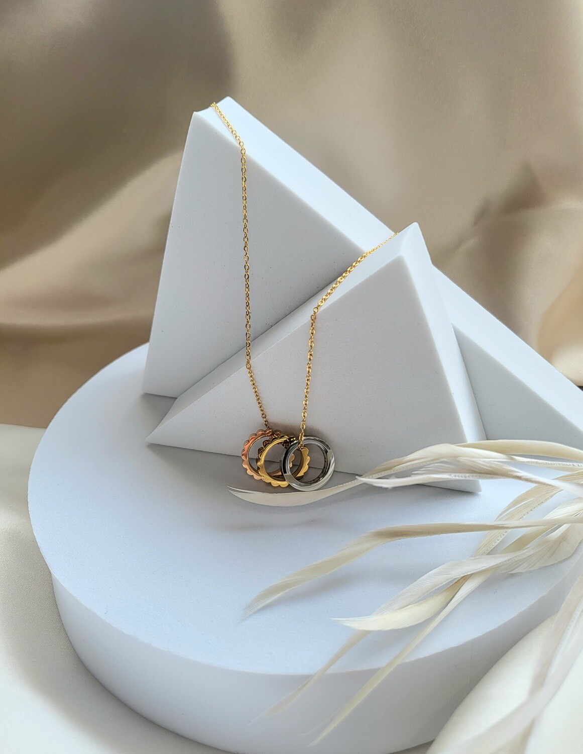 ♡18K Gold Plated 316L Stainless Steel Rose Gold, Gold, Silver 3-ring Necklace