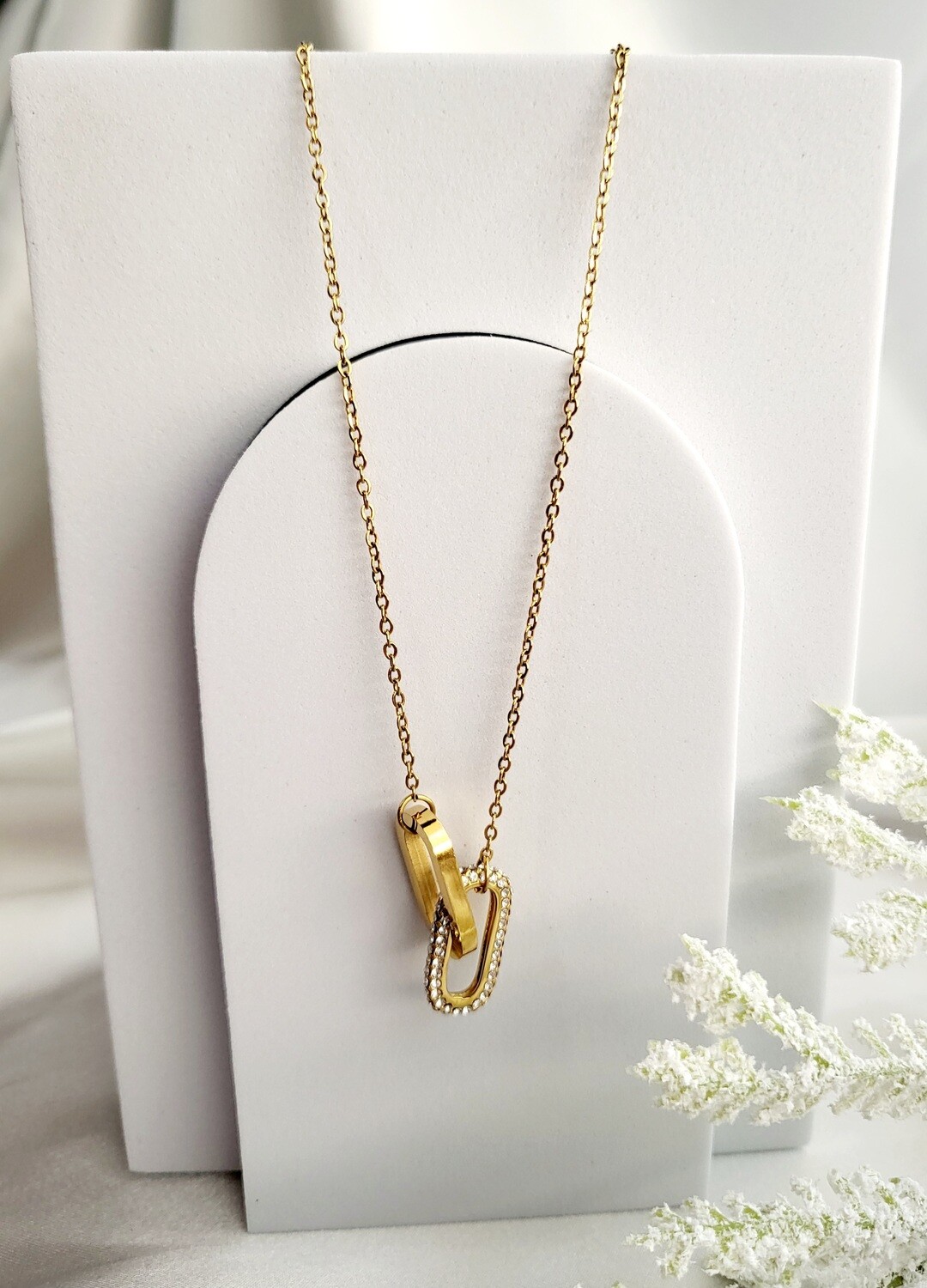 ♡18K Gold Plated 316L Stainless Steel Interlocking Zirconia Necklace