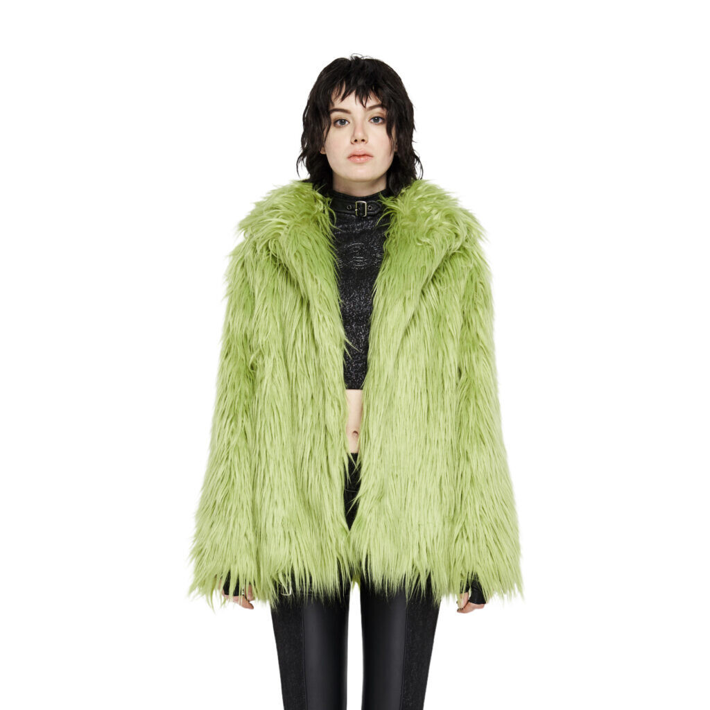Faux Fur Mid Length Green Coat