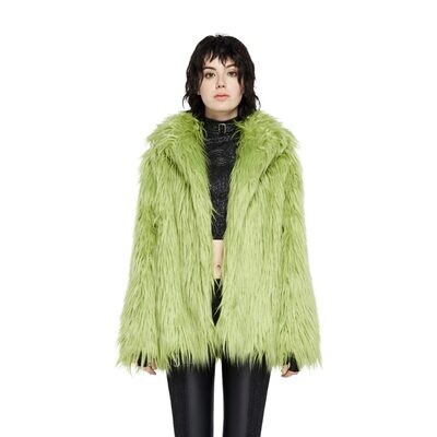 Faux Fur Mid Length Green Coat