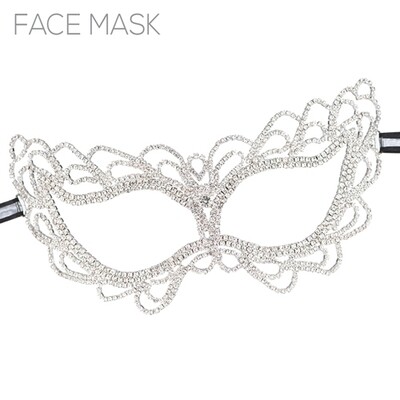 Rhinestone Masquerade Mask with Wave Pattern Silver