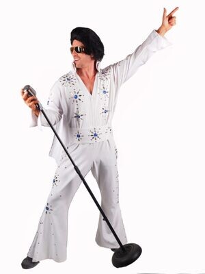 Deluxe Jeweled Elvis Costume Jumpsuit with Cape and Belt