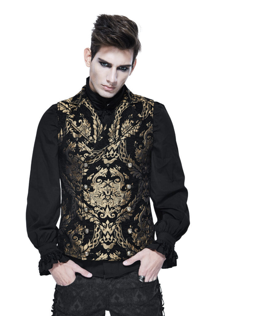 Gothic Embroidered Gold Brocade Collared Waistcoat Vest