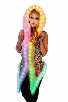 LED Sleeveless Faux Fur Vest Jacket White with Multi Colored Lights