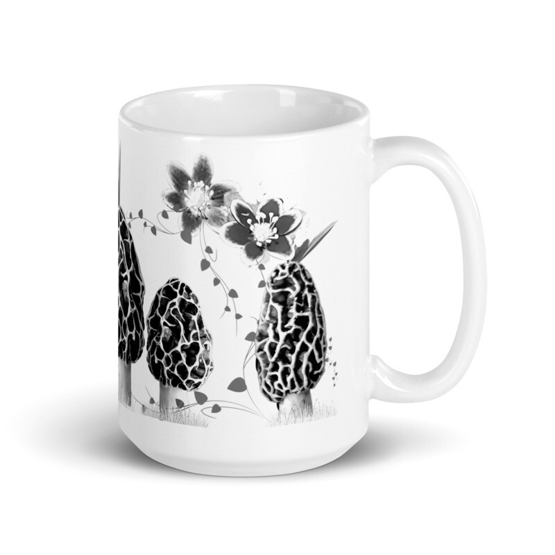 Morel Mushroom with Wildflower 15 oz. Coffee and Tea Mug - Spring Foraging