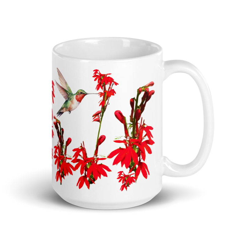 Hummingbird with Native Wildflower - Coffee Mug 15 oz. - Cardinal Flower Red Lobelia