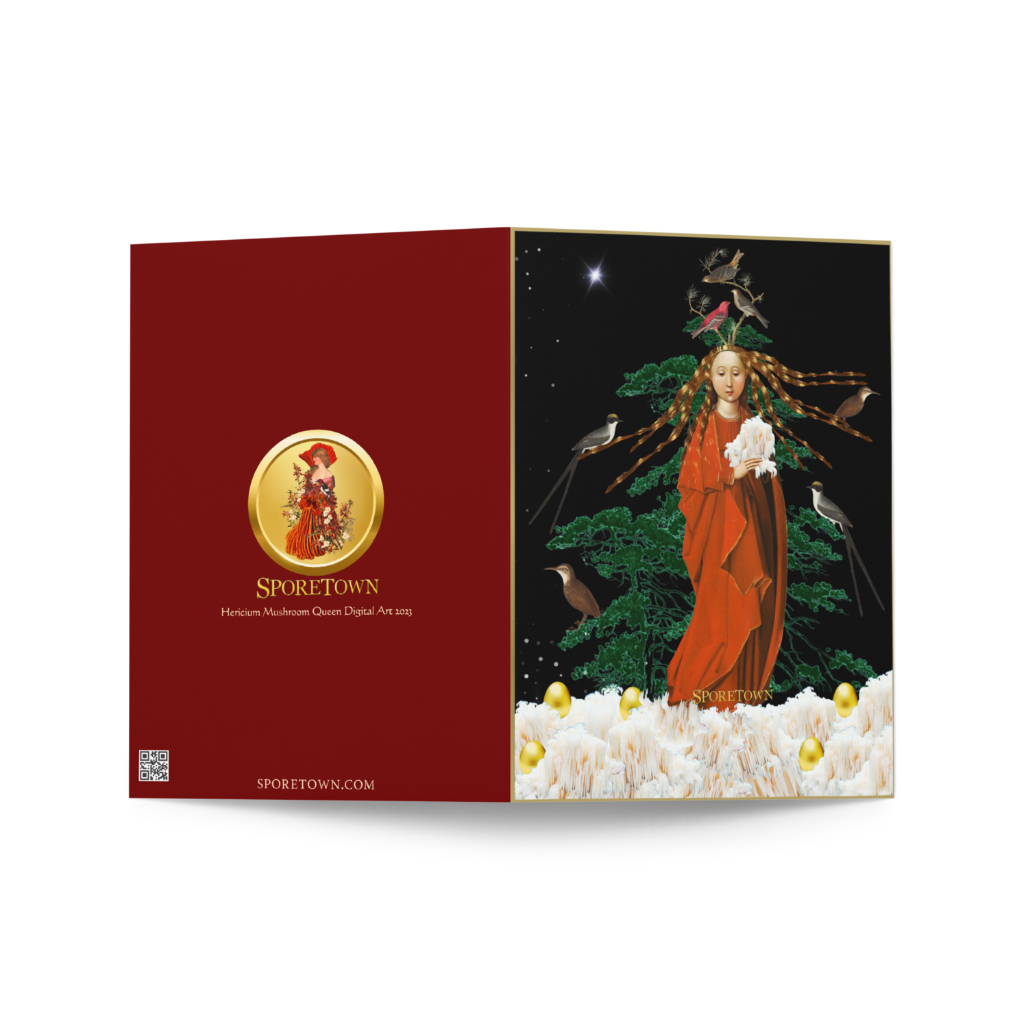 Hericium Mushroom Snow Queen Holiday Greeting Card