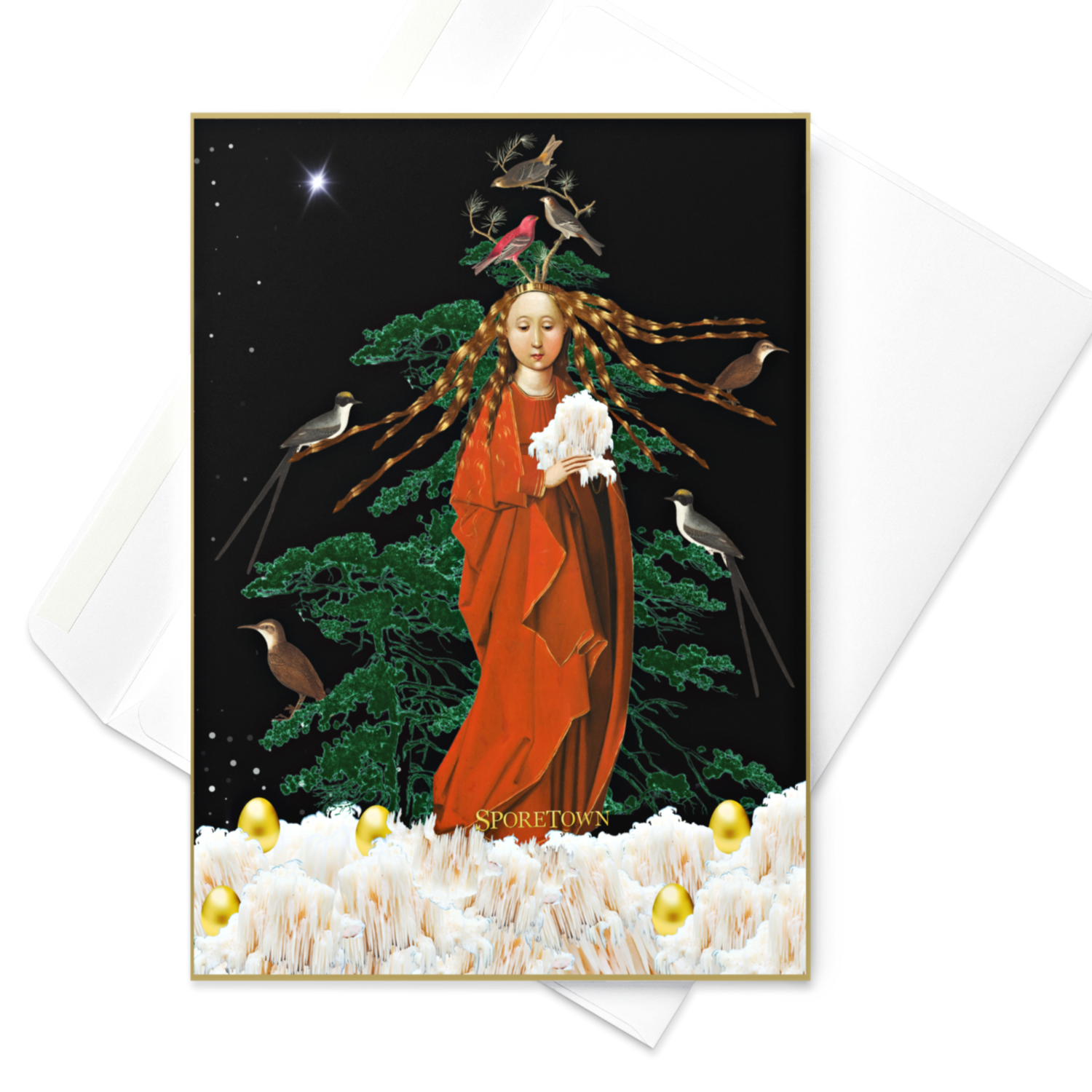 Hericium Mushroom Snow Queen Holiday Greeting Card