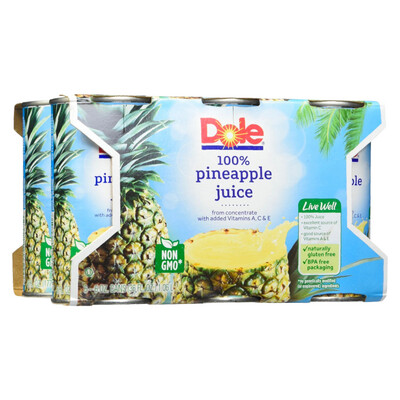 Dole Pineapple Juice 6pk Cans