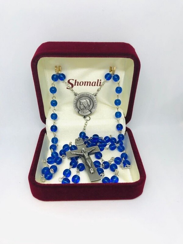 St. Elizabeth Ann Seton Pewter and Blue Round Rosary