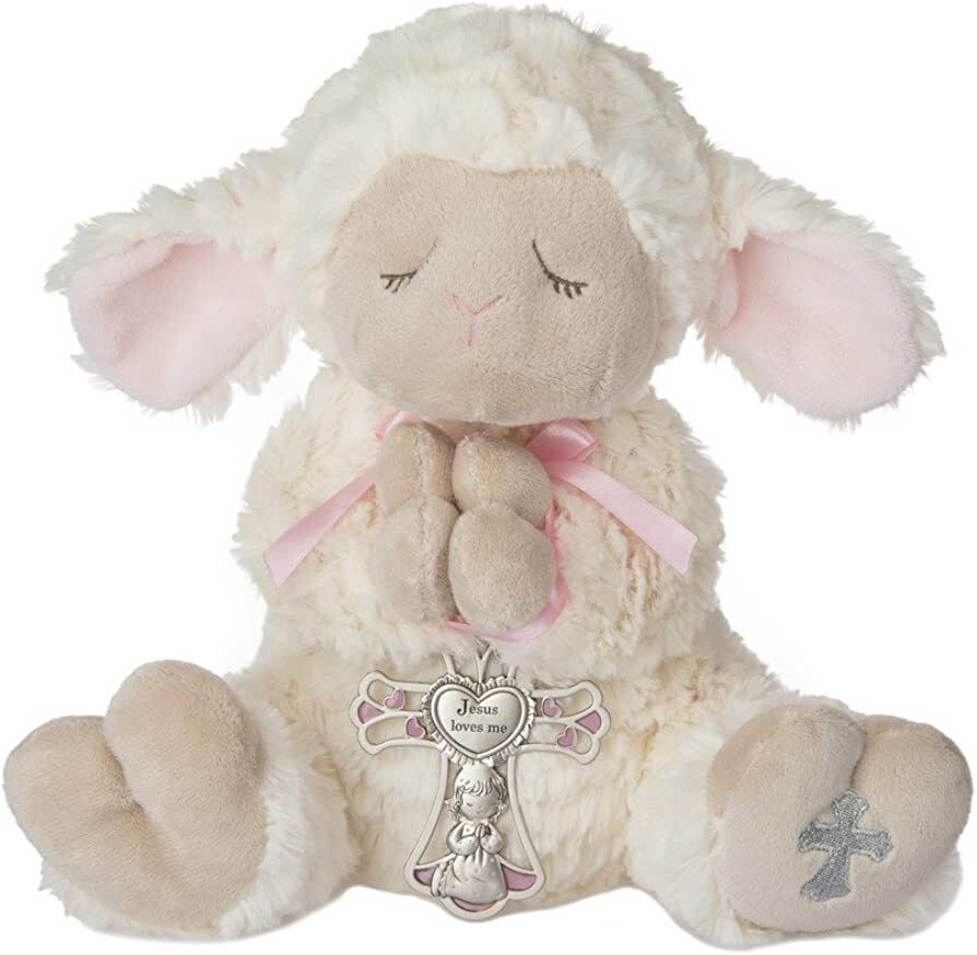 Serenity Lamb with Crib Cross-Pink