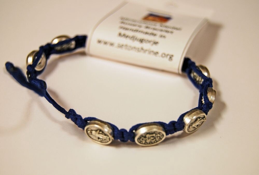 Miraculous Medal Corded Bracelet-Denim Blue