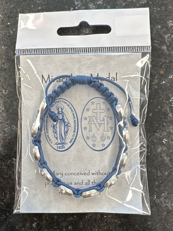 Miraculous Medal Corded Bracelet-Denim Blue