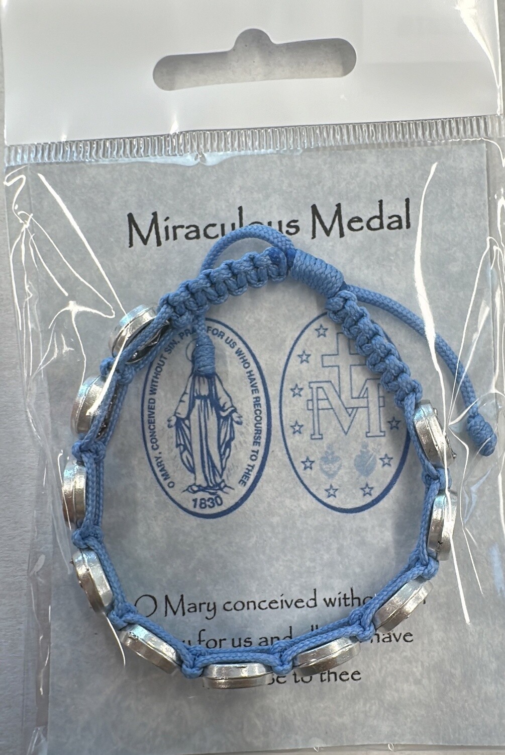 Miraculous Medal Corded Bracelet-Tropical Blue