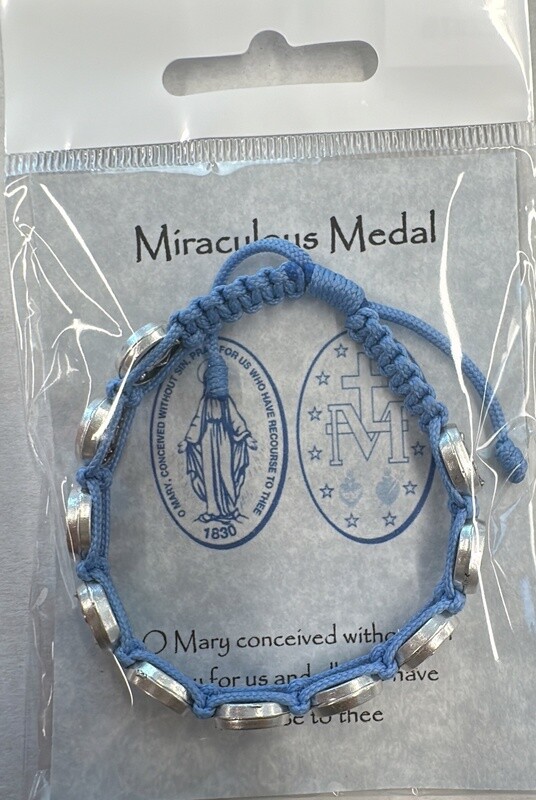 Miraculous Medal Corded Bracelet-Tropical Blue
