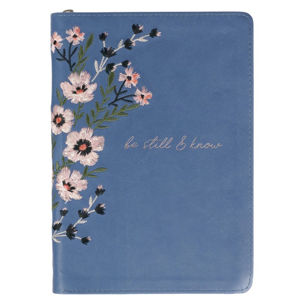 Journal: Be Still &amp; Know (Blue Floral, Zipper Closure)