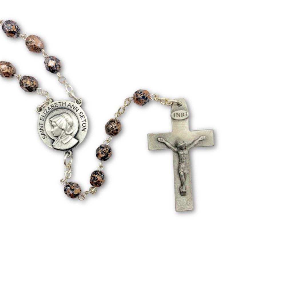 Amber/Black Bead St. Elizabeth Ann Seton Rosary