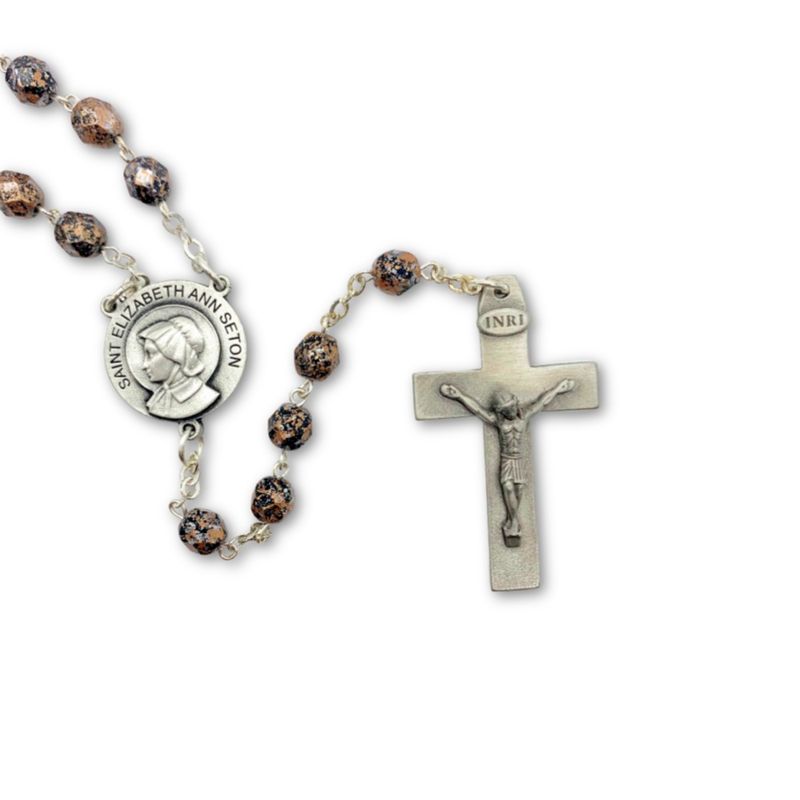 Amber/Black Bead St. Elizabeth Ann Seton Rosary