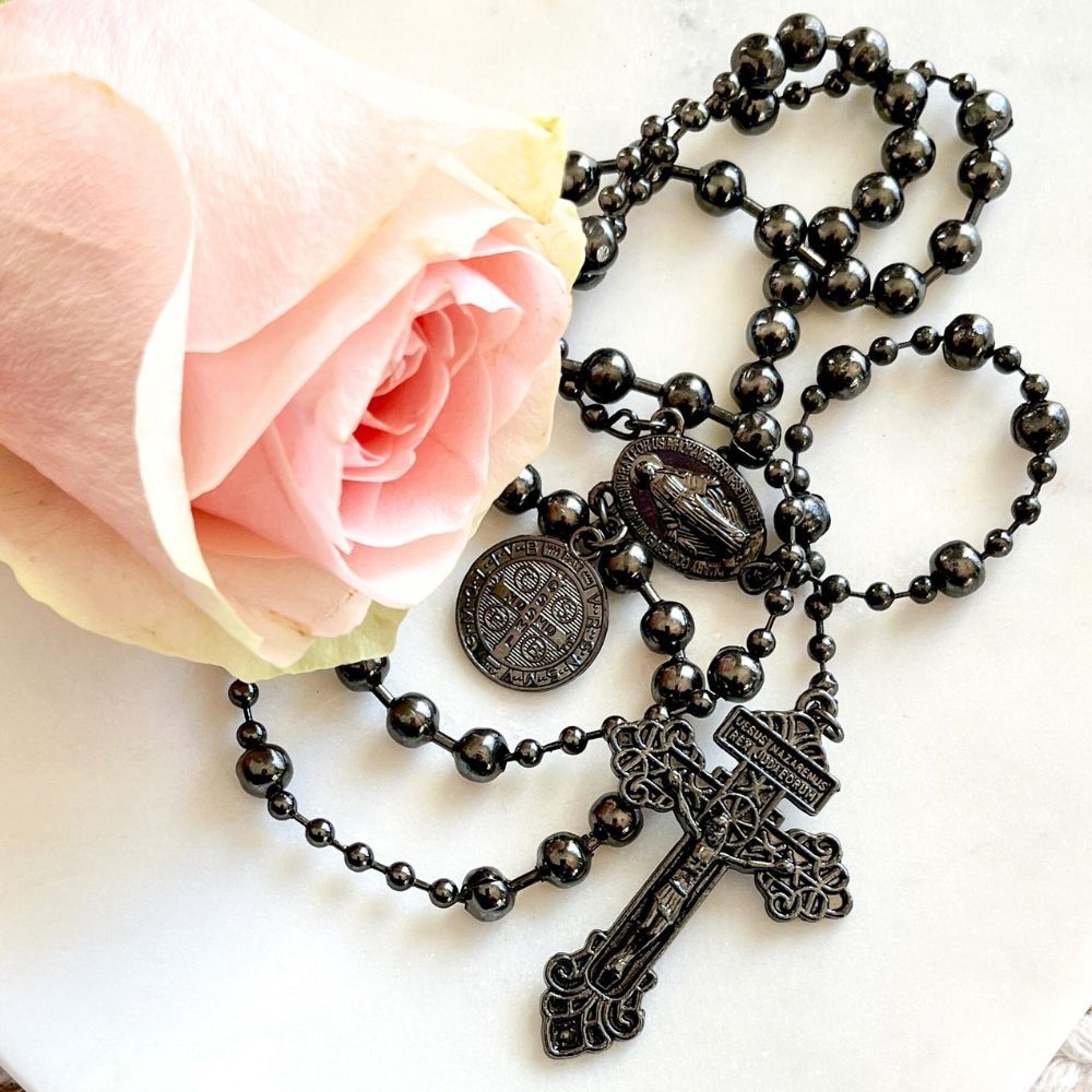 Gun Metal St. Benedict Battle Rosary
