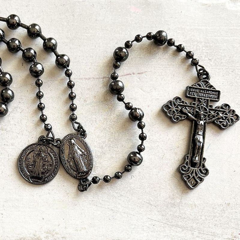 Gun Metal St. Benedict Battle Rosary