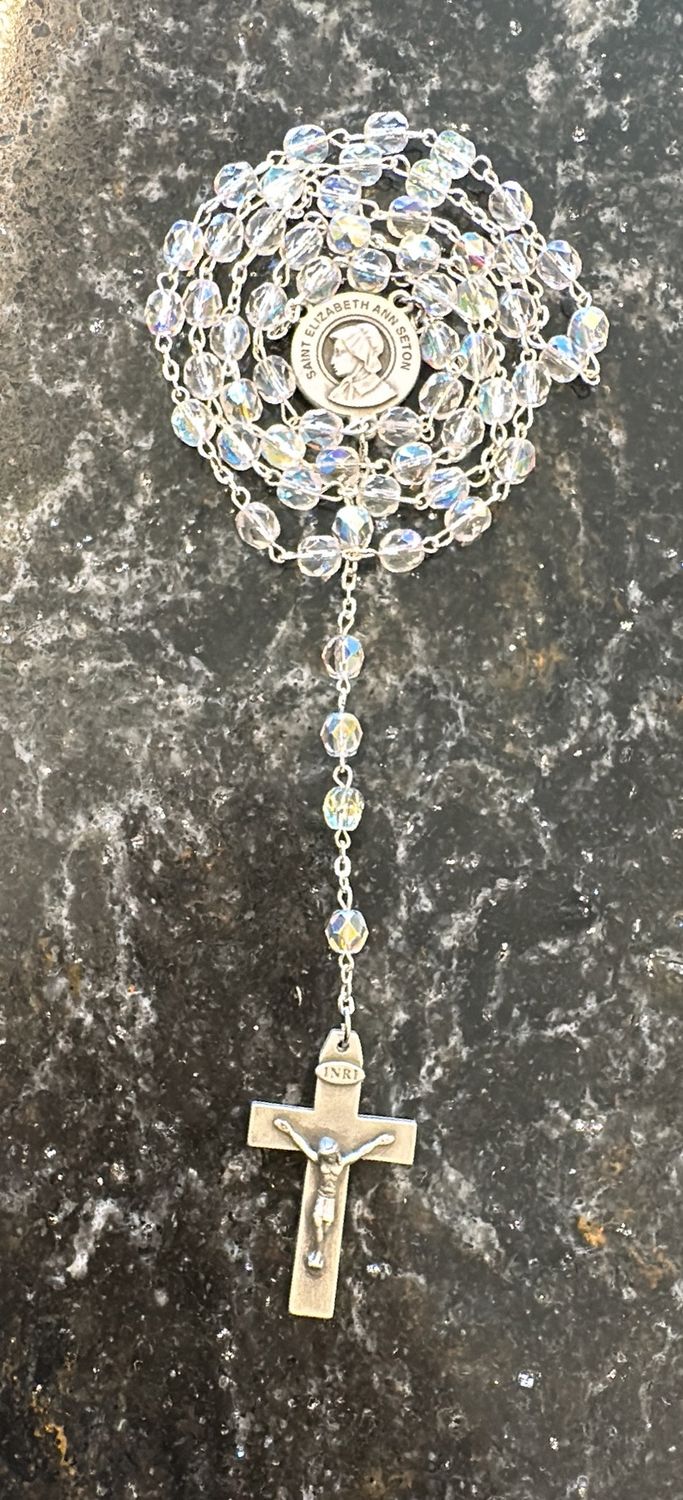 Pewter Clear Round St. Elizabeth Ann Seton Rosary