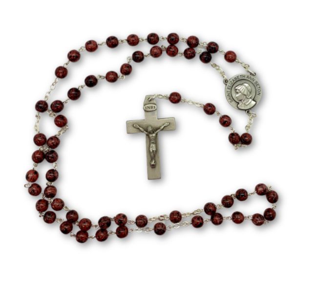 Pewter Red round St. Elizabeth Ann Seton Rosary