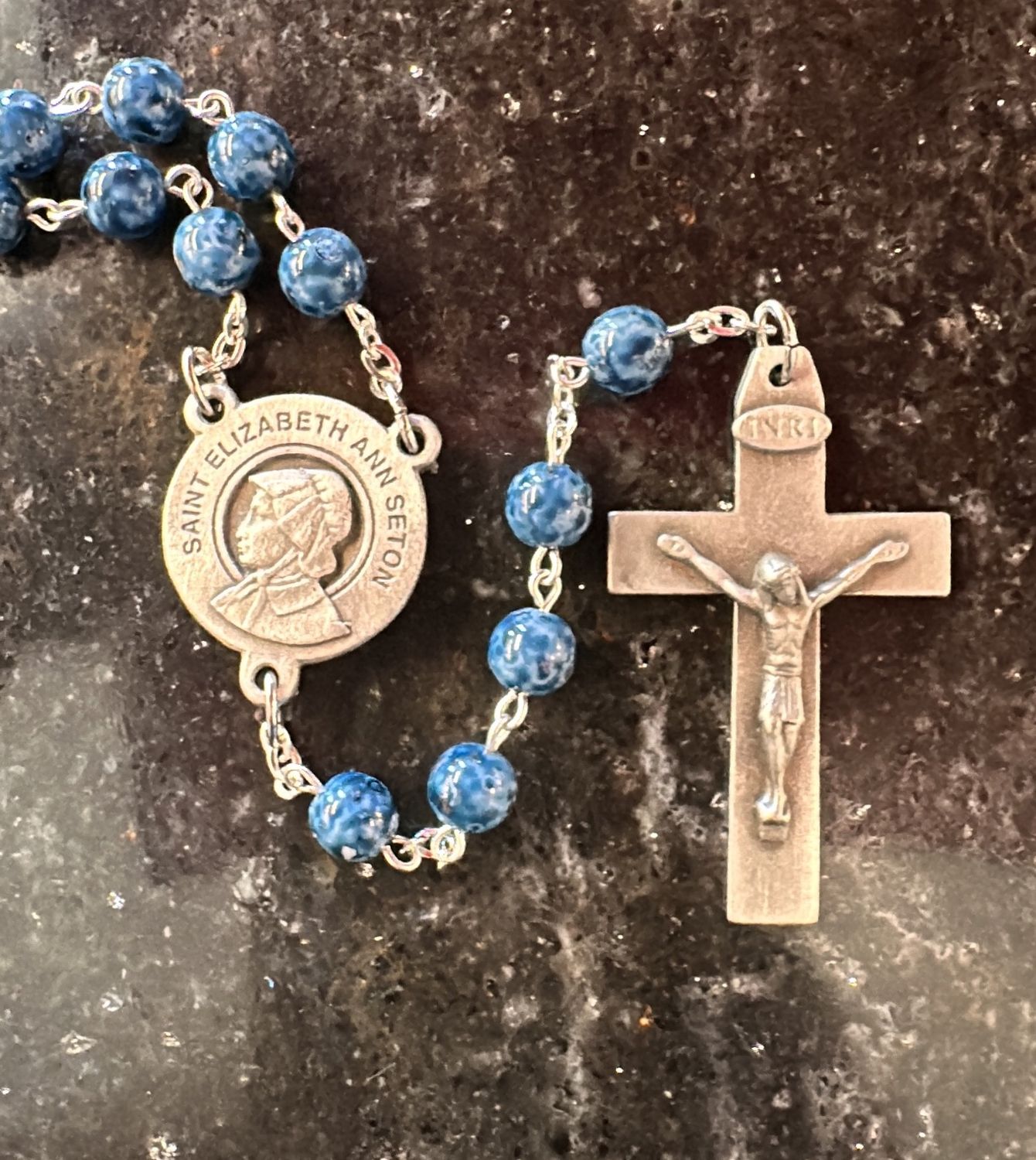 Pewter Blue speckle St. Elizabeth Ann Seton Rosary
