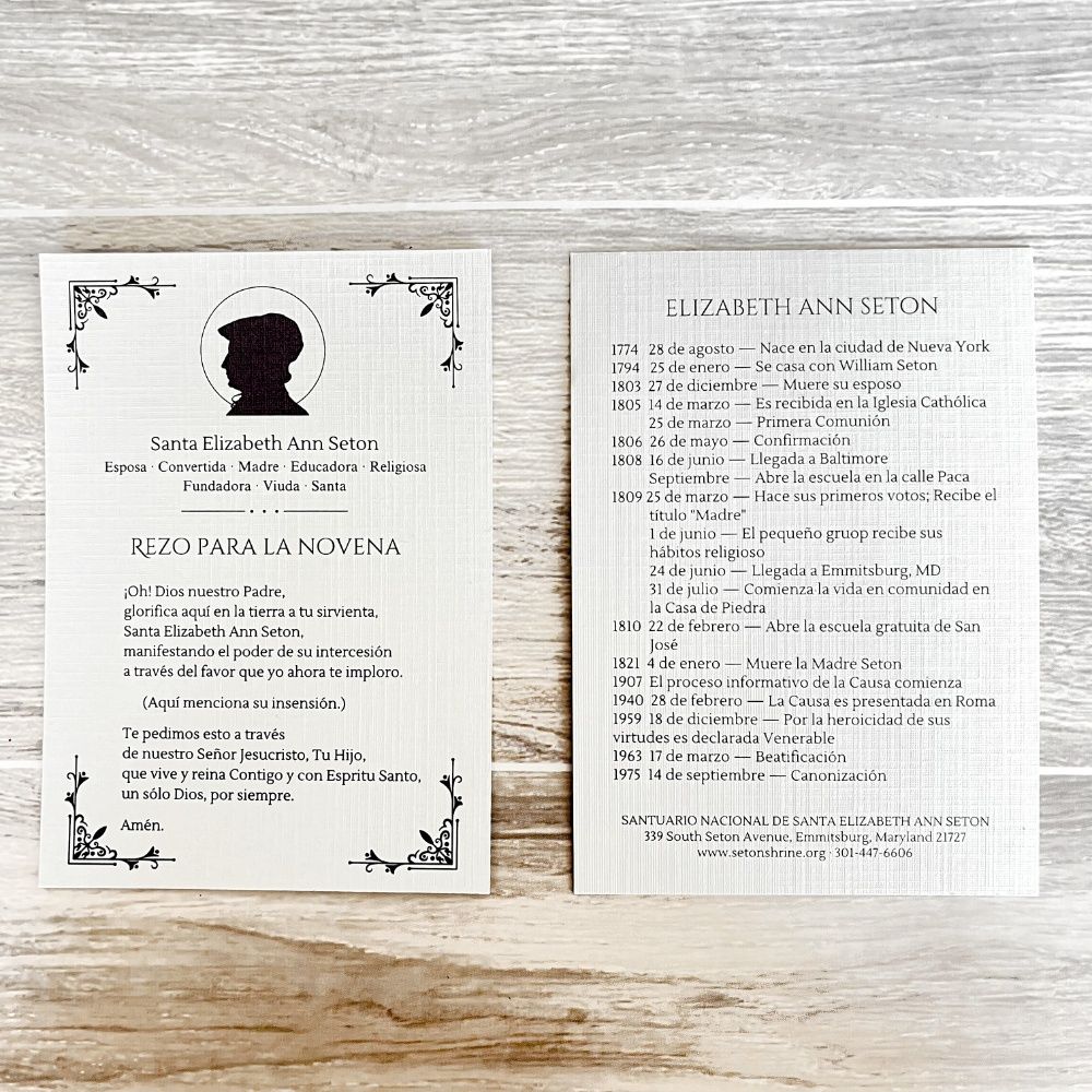 St. Elizabeth Ann Seton Novena Prayer Card in Spanish