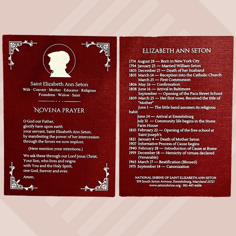 St. Elizabeth Ann Seton Novena Prayer Card in English
