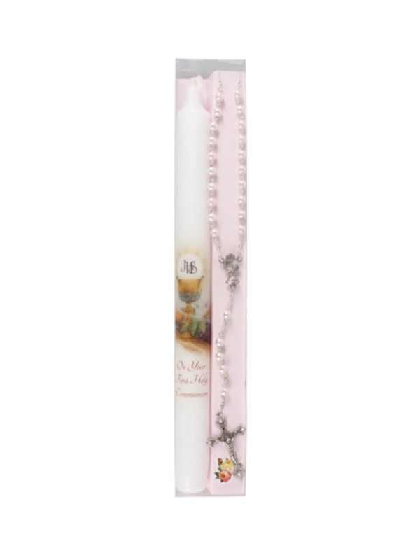 DNR-Baptism Girl Candle/Rosary Set