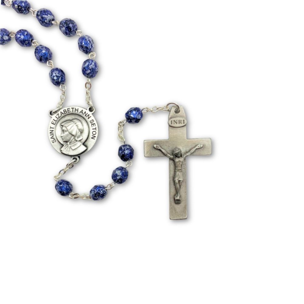 Blue/Black Marble Pewter Mother Seton Rosary