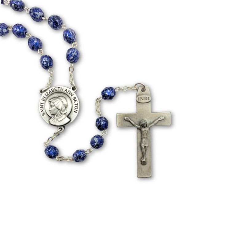 Blue/Black Marble Pewter Mother Seton Rosary