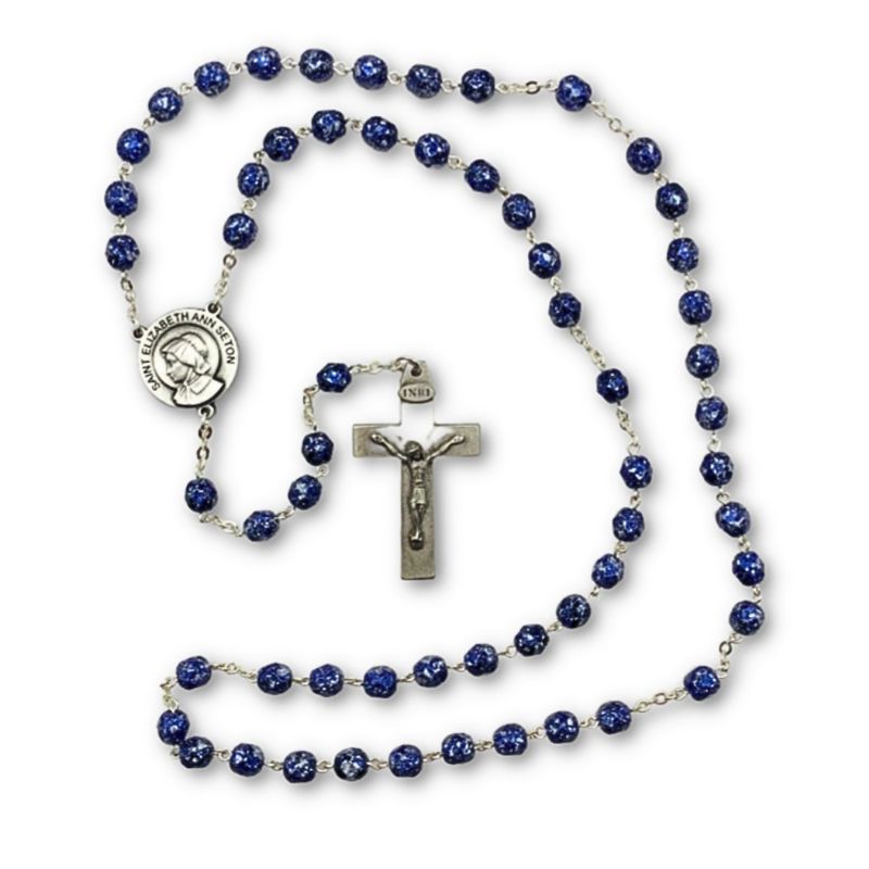 Blue/Black Marble Pewter Mother Seton Rosary