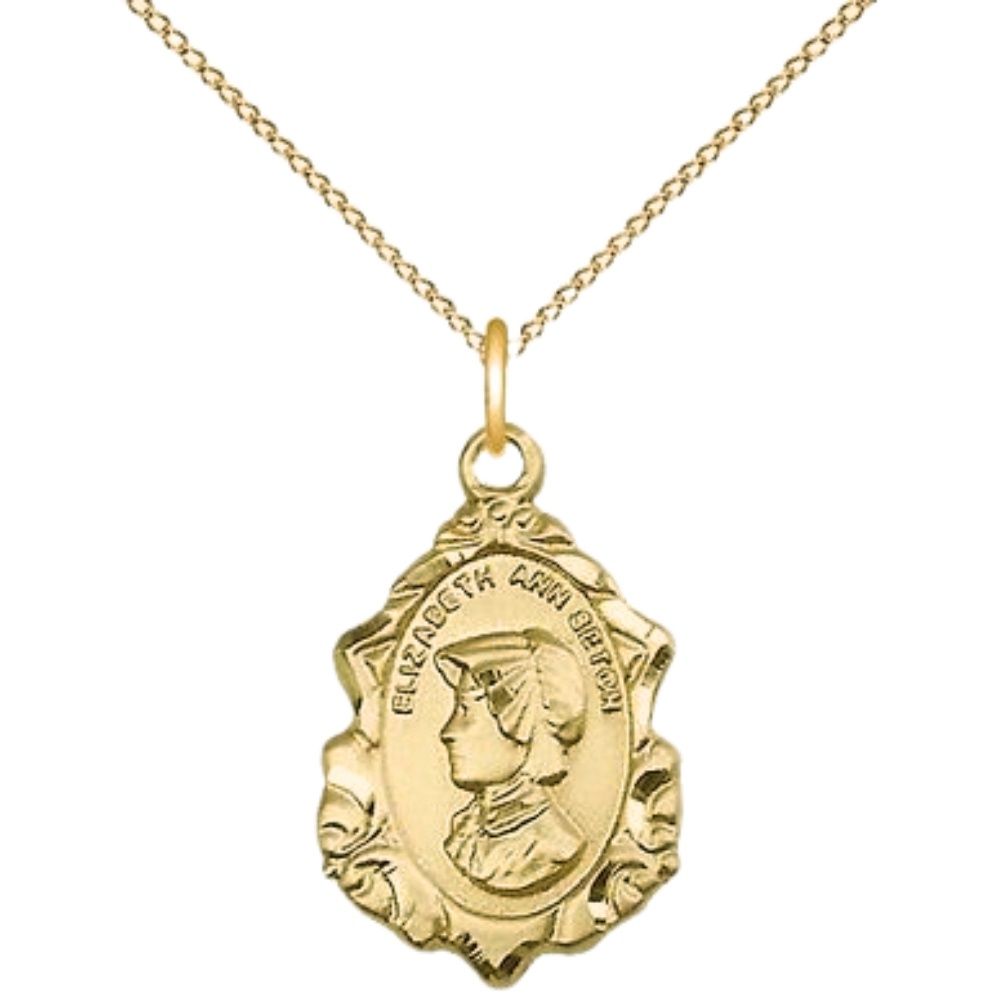St. Elizabeth Ann Seton Gold Filled Medal Filigree-18&quot;