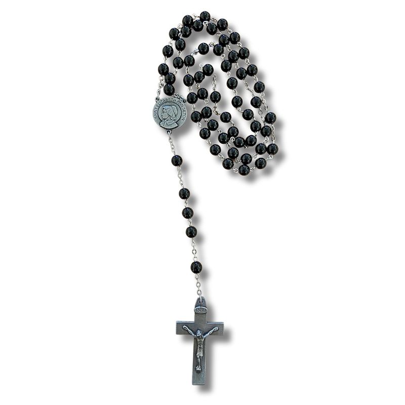 St. Elizabeth Ann Seton Pewter and Black Round Rosary