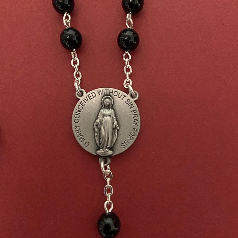 Pewter &amp; Black Round St. Elizabeth Ann Seton Rosary