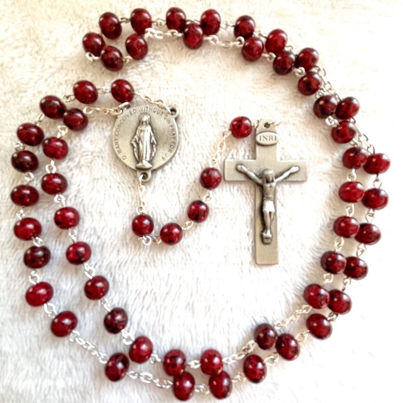 Pewter Red Round St. Elizabeth Ann Seton Rosary