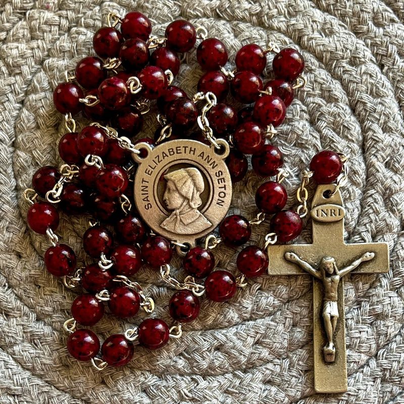 Pewter Red Round St. Elizabeth Ann Seton Rosary