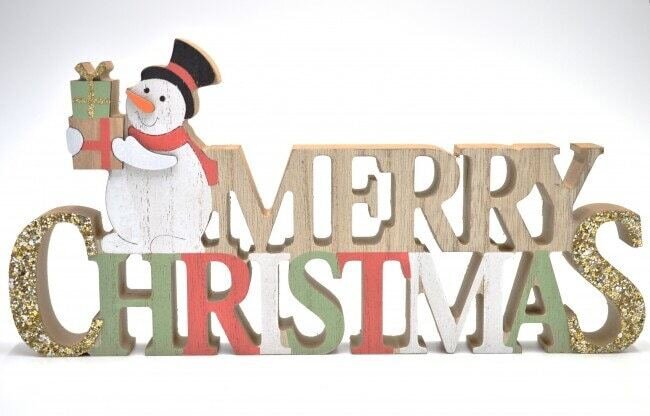 Merry Christmas Wooden Freestanding Christmas and Winter Decoration Ornaments