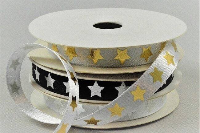 10mm Satin ribbon printed with a Bright Star design