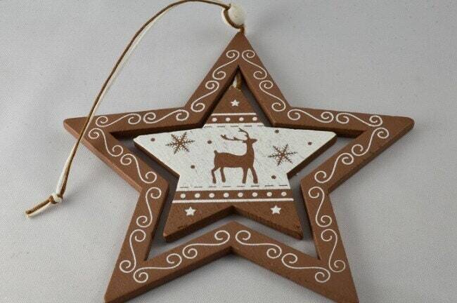 Wooden Christmas Star with Rotating Center Decoration Large natural finish