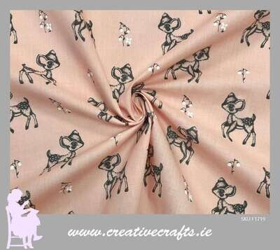 Peach Kids print Baby Deers and Flowers Polycotton Fabric