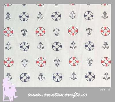 Maritime Ancors and life rings  Polycotton Printed fabric