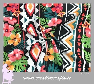 Exotic Geometric Floral Cotton-Touch Polyester Fabric with strong Black lines