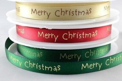 10mm Christmas Printed Satin Ribbon.Ribbon by the meter or full 20m roll