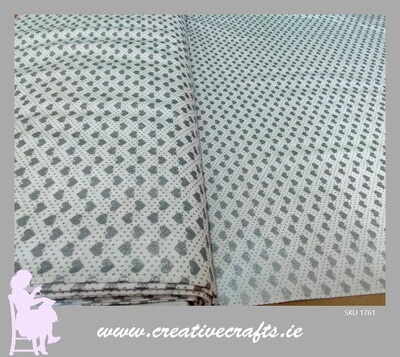 Silver Metallic Hearts On White Fabric (100% Cotton)