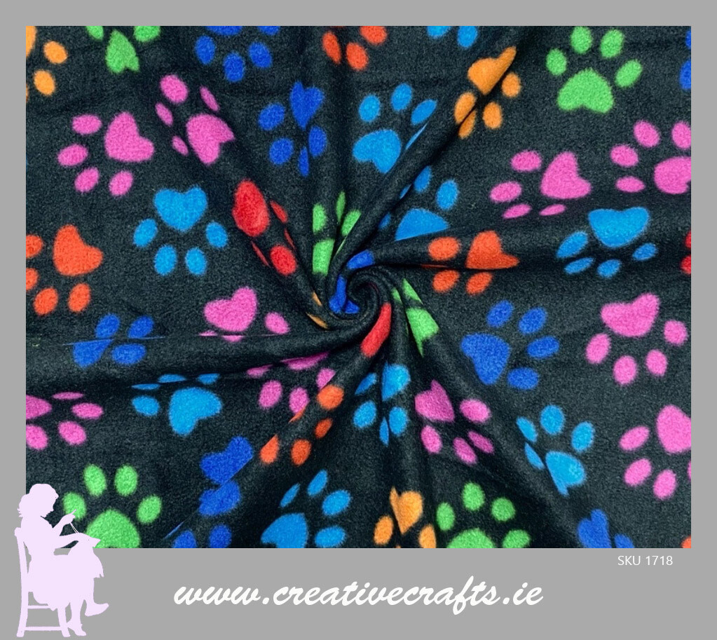 Paw Print Fleece Fabric By The Metre-Creative Crafts