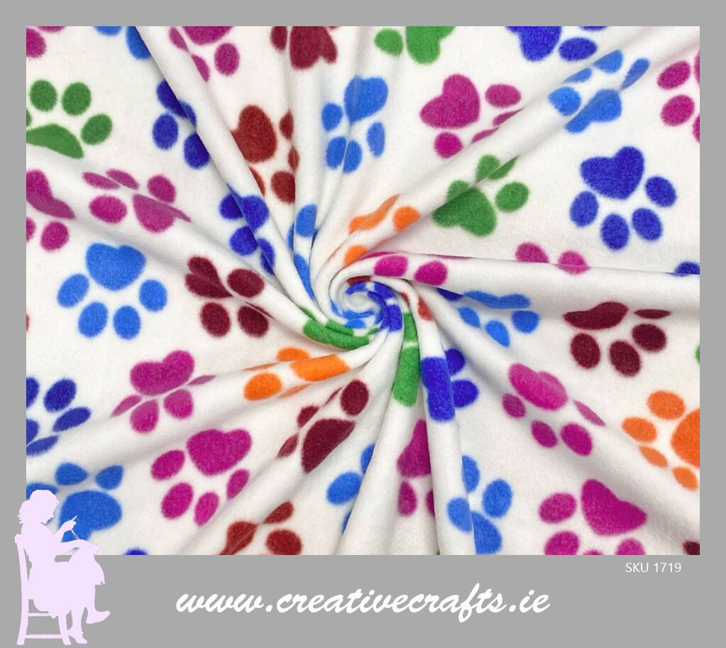 Paw Print Fleece Fabric By The Metre-Creative Crafts
