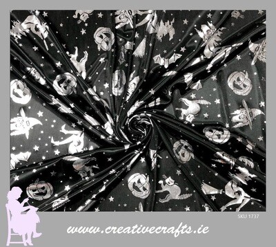 Halloween Witches on Broomsticks Foil Fabric