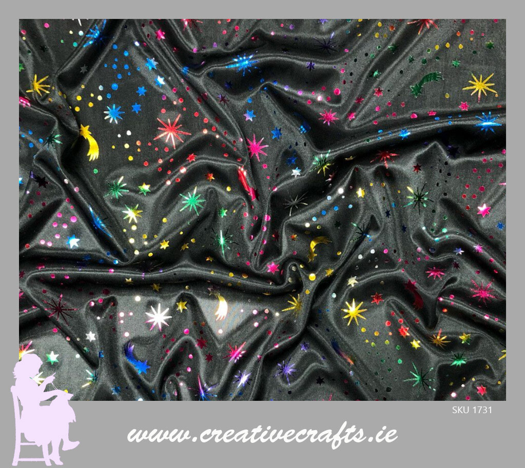 Halloween Multicoloured Shooting Stars Foil Fabric
